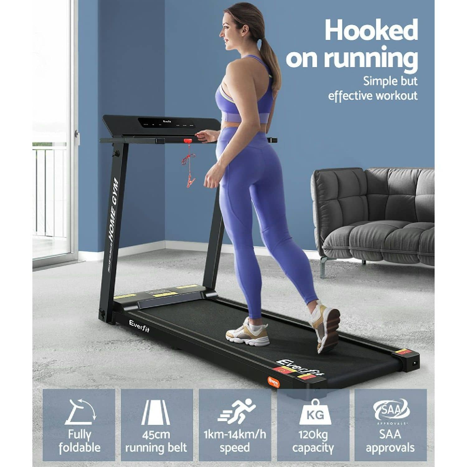 Buy Everfit Treadmill Electric Home Gym Fitness Excercise Fully Foldable 450mm Black Qantas Marketplace