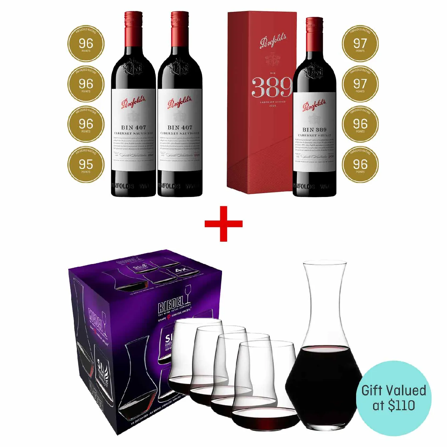 Buy Penfolds Bin 407 & Bin 389 Trio + Gift Riedel Decanter